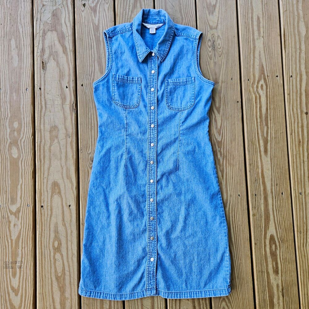 Vintage Casual Corner Annex Denim Sleeveless Shirt Dress 100% Cotton Size 4